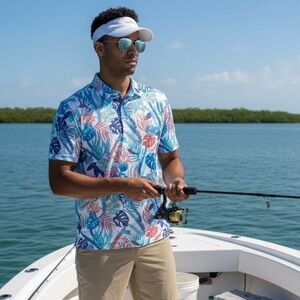 Scales Marlin Crush Men's White/Blue Active/Golf Polo Shirt Size-Medium